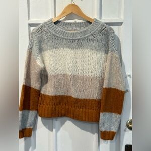 GAP Women's Striped Sweater in Gray, Cream, and Brown
